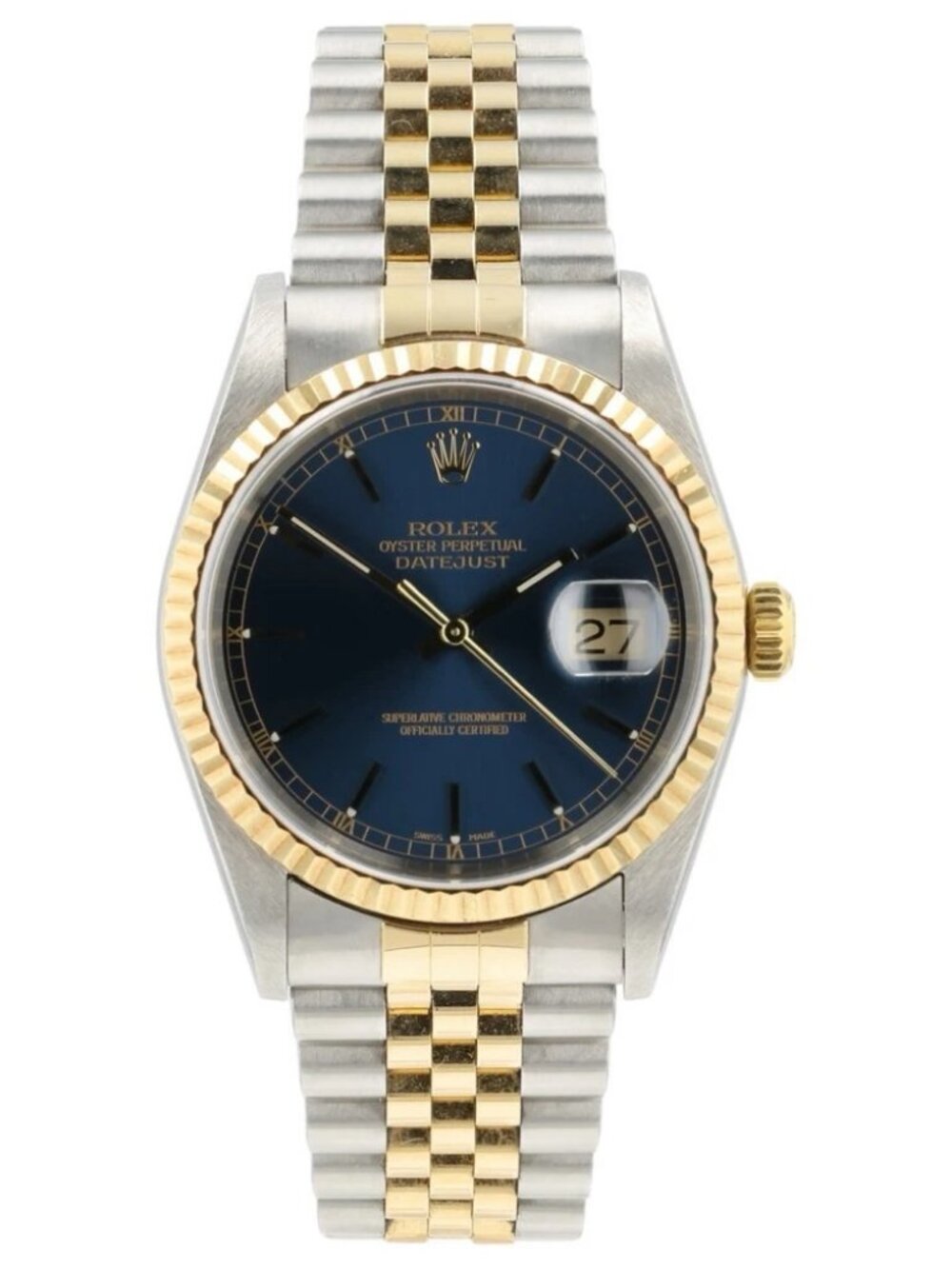 Rolex Datejust Blue Dial 18k Yellow Gold & Steel 36mm Automatic Mens Watch 16233